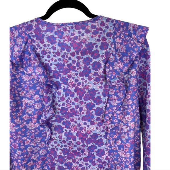 Vineyard Vines Floral Ruffle Button Front cotton Top Size 8 - Picture 2 of 13